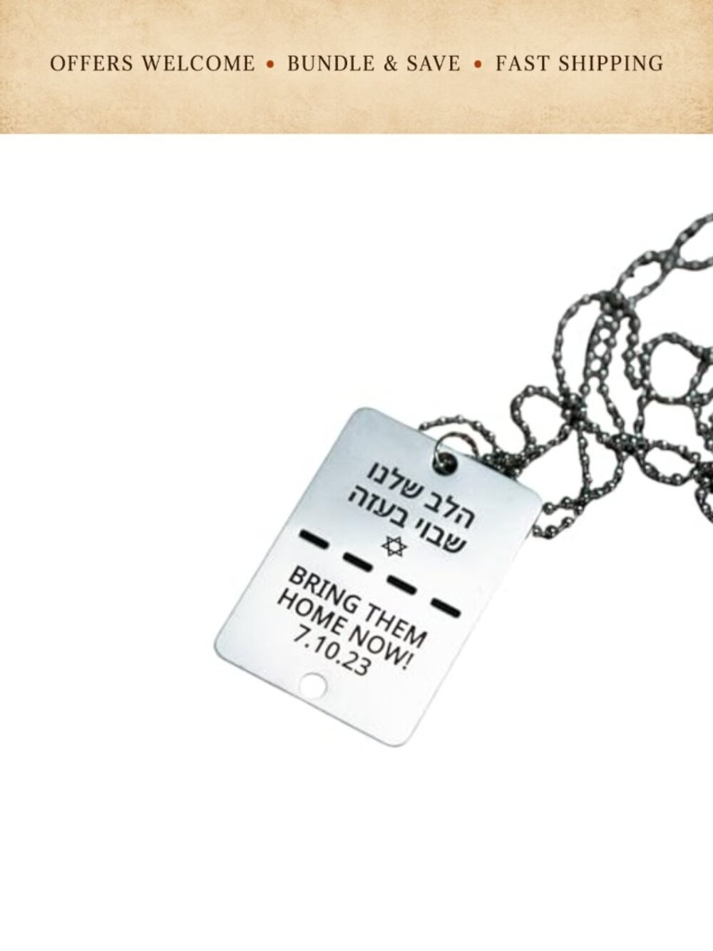 Stainless Steel Military Dog Tag Necklace 30" Ball Chain Bring Them Home